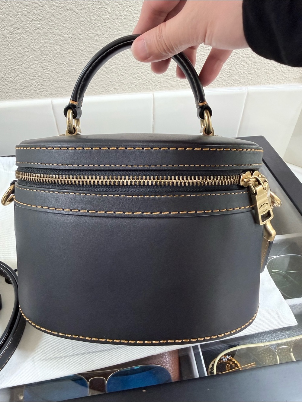 Coach Black Leather Oval Vanity Crossbody with Gold Hardware - Picture 2 of 10